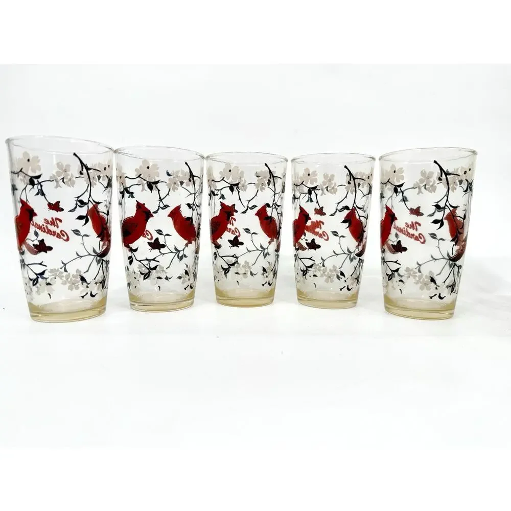 Vintage Hazel Atlas Pitcher Set Cardinal and Dogwood Pitcher and 5 Glasses